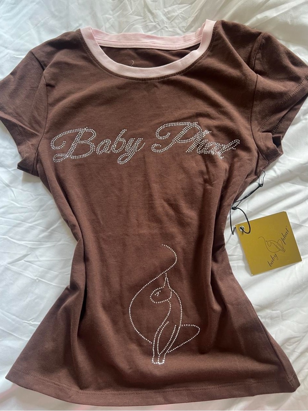 Baby Phat Brown Tee with Pink Trim and Rhinestone Logo